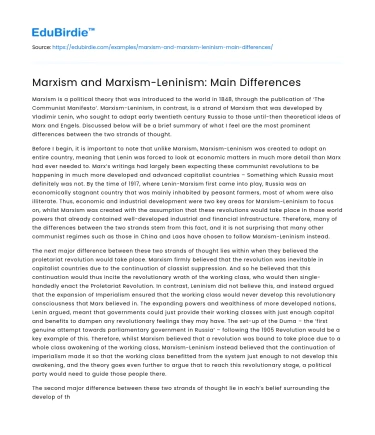 Marxism and Marxism-Leninism: Main Differences