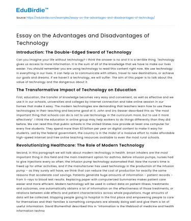 Essay on the Advantages and Disadvantages of Technology