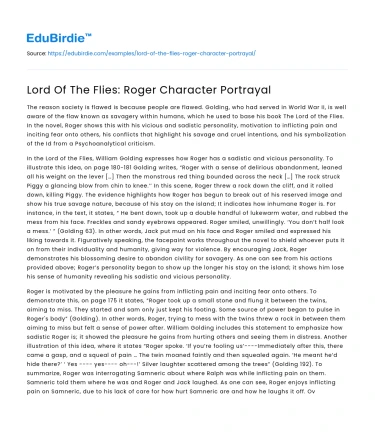Lord Of The Flies: Roger Character Portrayal