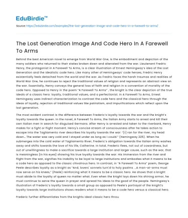 The Lost Generation Image And Code Hero In A Farewell To Arms