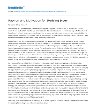 Passion and Motivation for Studying Essay