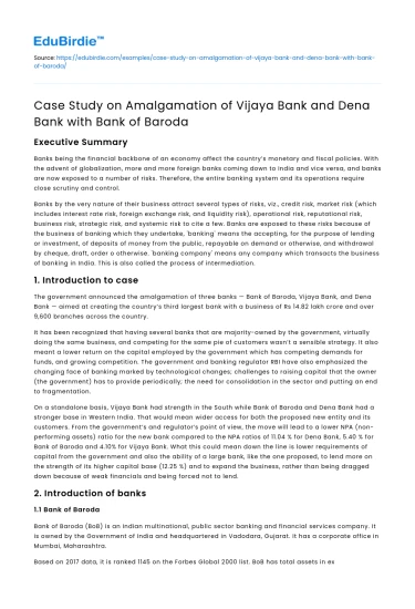 Case Study on Merger of Vijaya Bank and Dena Bank with Bank of Baroda