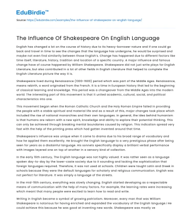 The Influence Of Shakespeare On English Language