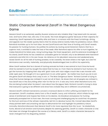 Static Character General Zaroff in The Most Dangerous Game