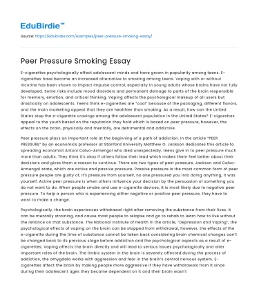 Peer Pressure Smoking Essay