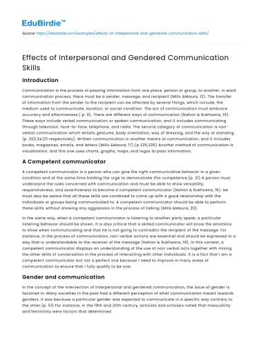 Effects of Interpersonal and Gendered Communication Skills
