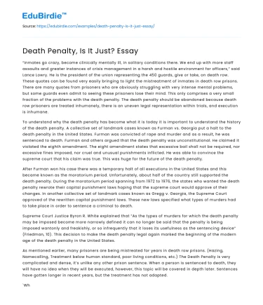 Death Penalty, Is It Just? Essay