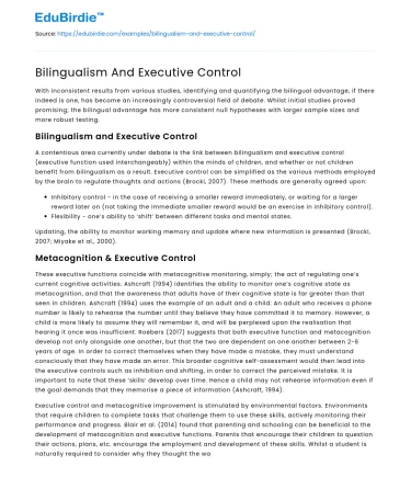 Bilingualism And Executive Control