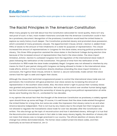 The Racist Principles In The American Constitution