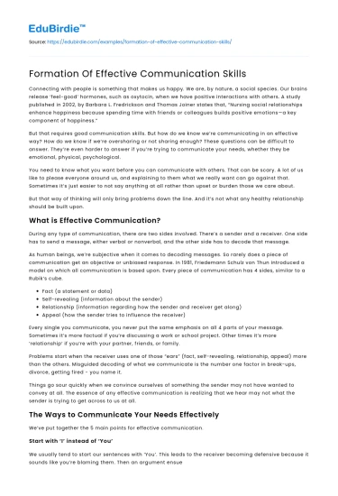 Formation Of Effective Communication Skills