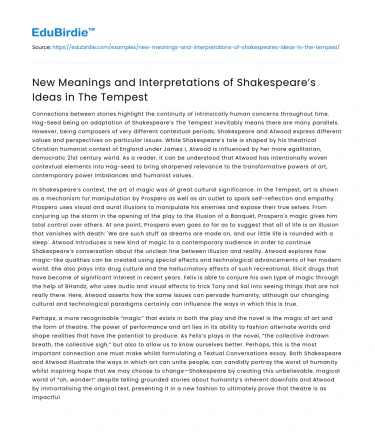 New Meanings and Interpretations of Shakespeare’s Ideas in The Tempest