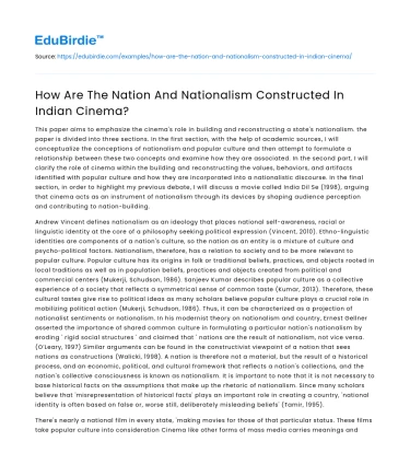 How Are The Nation And Nationalism Constructed In Indian Cinema?