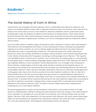 The Social History of Corn in Africa