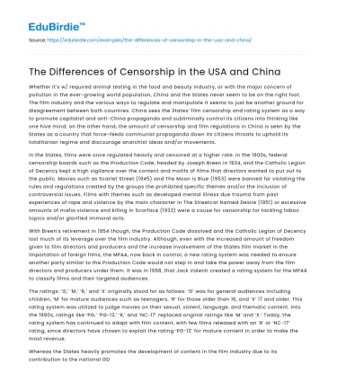The Differences of Censorship in the USA and China