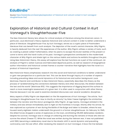Historical & cultural context in Vonnegut’s Slaughterhouse-Five