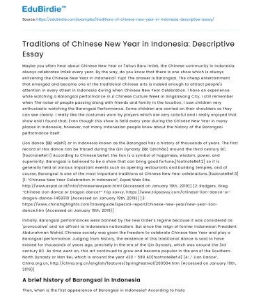 Traditions of Chinese New Year in Indonesia: Descriptive Essay