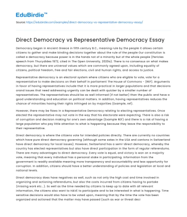 Direct Democracy vs Representative Democracy Essay