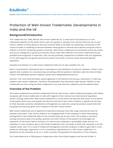 Protection of Well-Known Trademarks: Developments in India and the UK