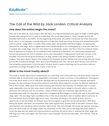 The Call of the Wild by Jack London: Critical Analysis
