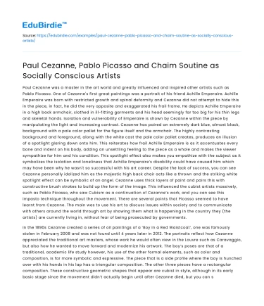 Socially Conscious Artists: Cezanne, Picasso, Soutine