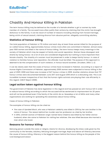 Chastity And Honour Killing In Pakistan