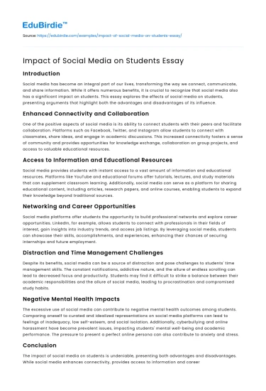 Impact of Social Media on Students Essay