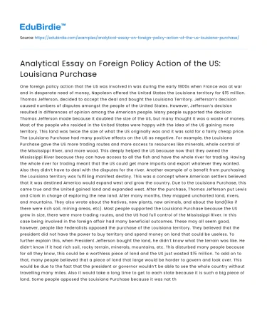 Foreign Policy Action of the US: Louisiana Purchase