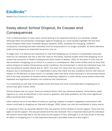 Essay about School Dropout, Its Causes and Consequences