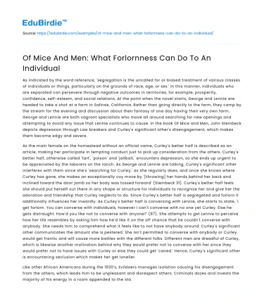 Of Mice And Men: What Forlornness Can Do To An Individual