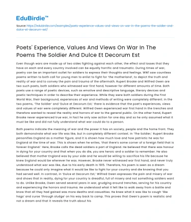 Poets’ Views on War in The Soldier and Dulce Et Decorum Est