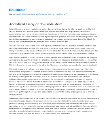 Analytical Essay on ‘Invisible Man’