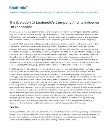 The Evolution Of Mcdonald’s Company And Its Influence On Economics