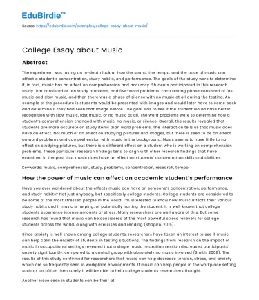 College Essay about Music