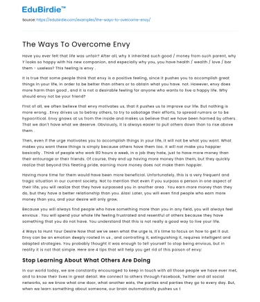 The Ways To Overcome Envy