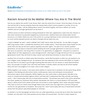 Racism Around Us No Matter Where You Are In The World