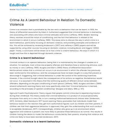 Crime As A Learnt Behaviour In Relation To Domestic Violence