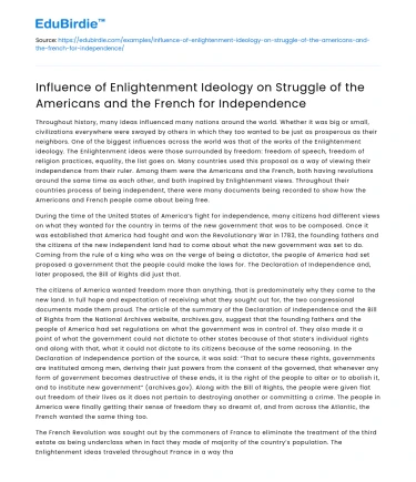 Enlightenment Ideology’s Impact on American and French Independence