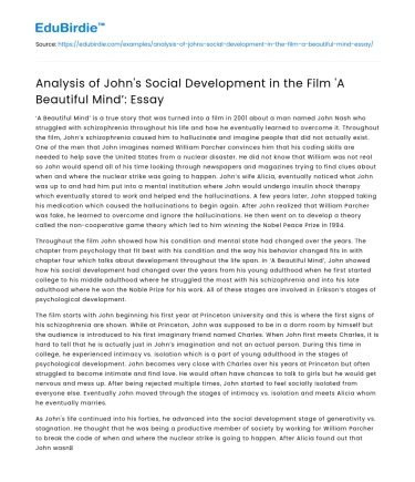 John’s Social Development in ‘A Beautiful Mind’