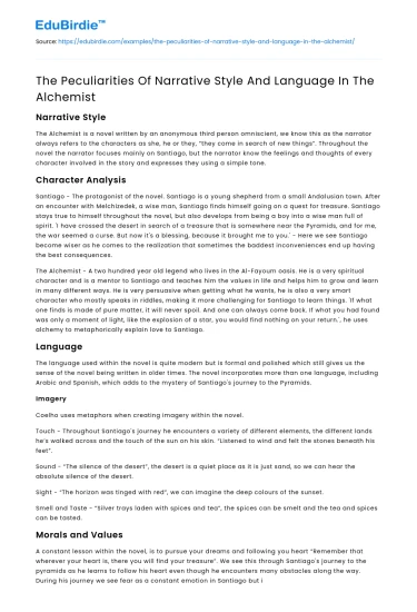 The Peculiarities Of Narrative Style And Language In The Alchemist