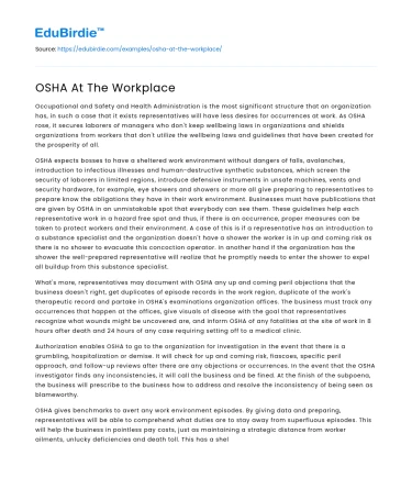 OSHA At The Workplace