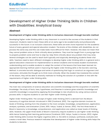 Enhancing Thinking Skills in Disabled Children