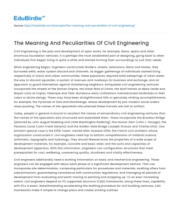 The Meaning And Peculiarities Of Civil Engineering