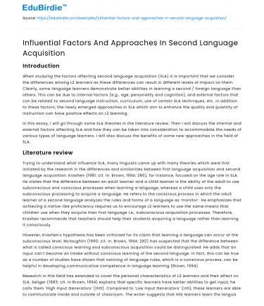 Influential Factors And Approaches In Second Language Acquisition