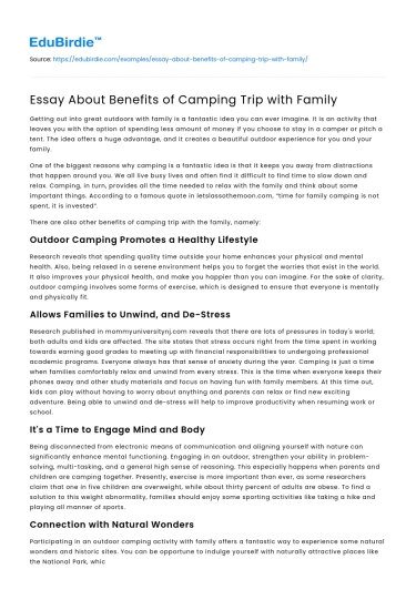 Essay About Benefits of Camping Trip with Family