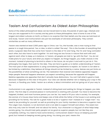 Taoism And Confucianism As Oldest Asian Philosophies
