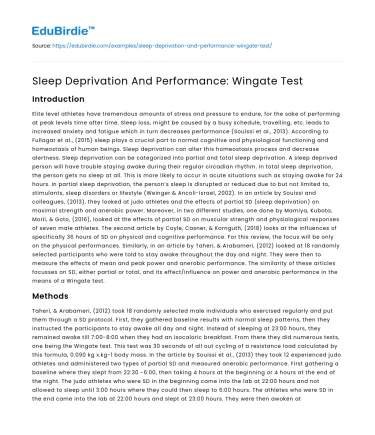 Sleep Deprivation And Performance: Wingate Test