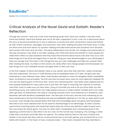 Critical Analysis of the Novel David and Goliath: Reader’s Reflection