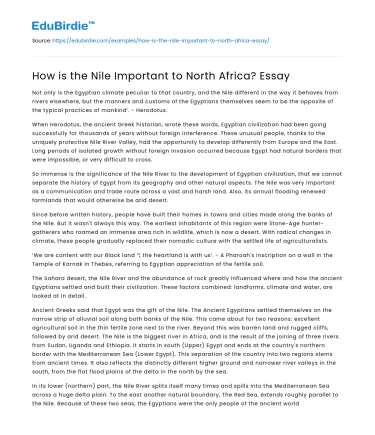 How is the Nile Important to North Africa? Essay