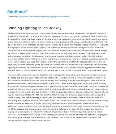 Banning Fighting In Ice Hockey