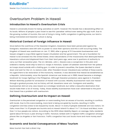 Overtourism Problem in Hawaii